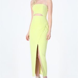 BEBE SEXY SLIT DRESS |LIME YELLOW | SZ 4 | NEW